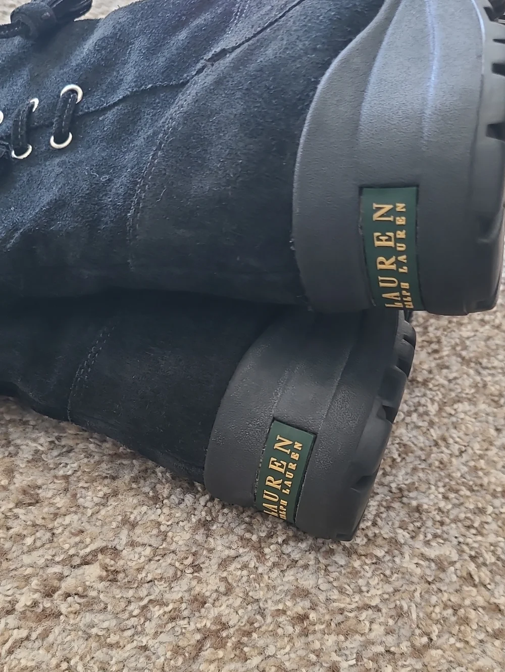 Ralph Lauren Black Suede Sherling/Faux-Fur Trim Winter Boots